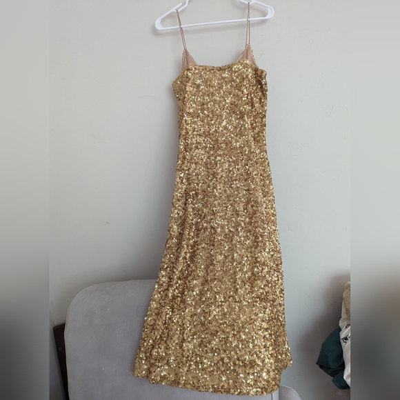 ZARA $119 LIMITED EDITION GOLD SEQUIN SLIP DRESS S,M,L NWT - Picture 5 of 11